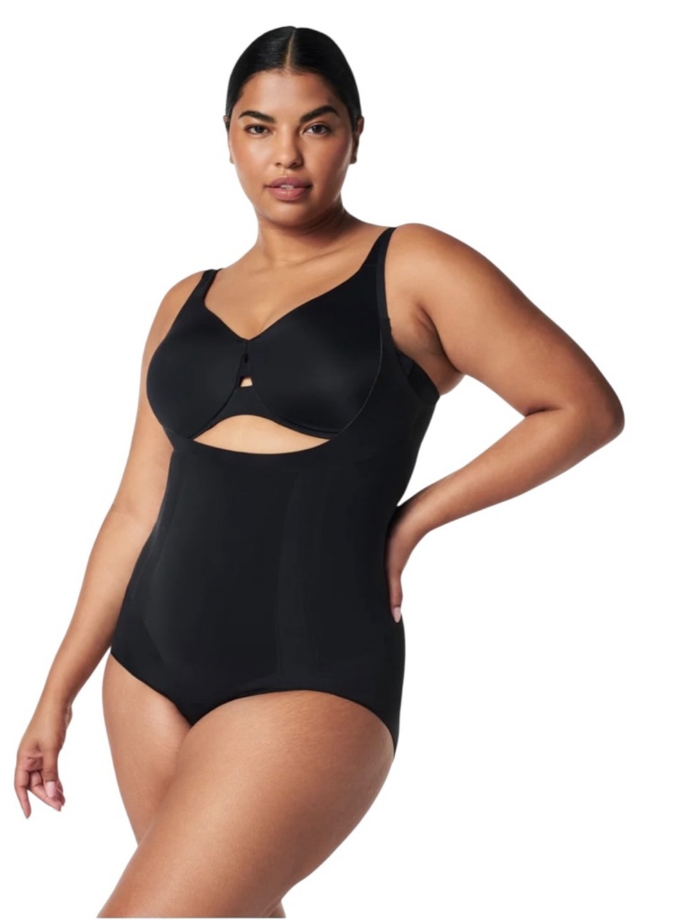 SPANX Sculpt Oncore Open Bust Brief Bodysuit Black Womens S NWOT